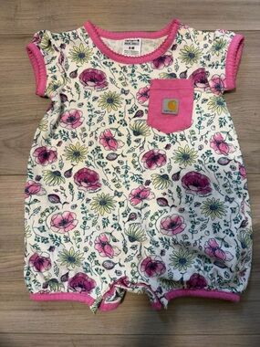 Carhartt Cream Floral Tee with Pink Pocket